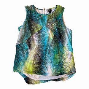 Worthington Women’s XL Sleeveless Tank Blouse Tropical Palm Leaf Gold Zip Back